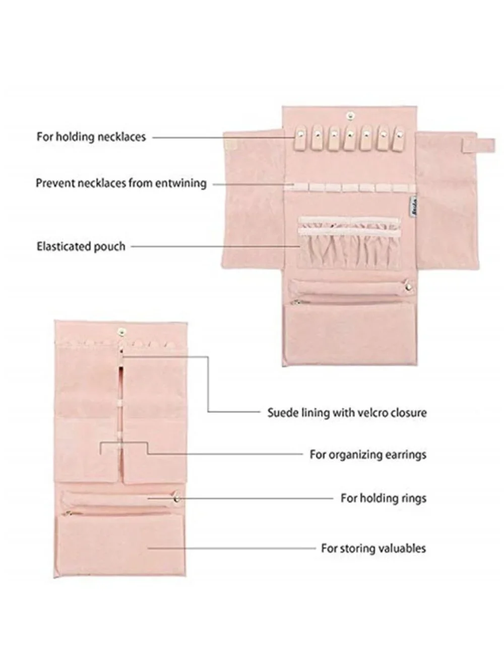 Travel Jewelry Organizer Roll Blue Necklace Earring Ring Storage Case Portable